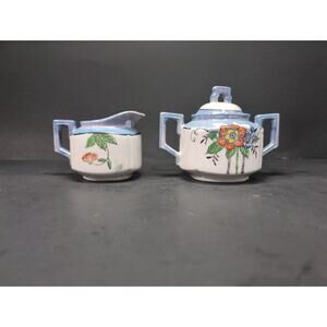 Lustreware‎ Creamer Sugar Bowl Set, Vintage Japanese Porcelain Tea Service Decor